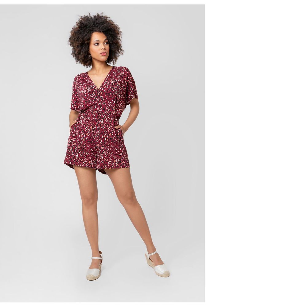 Leota Ruby Romper in Bold Cheetah Cabernet